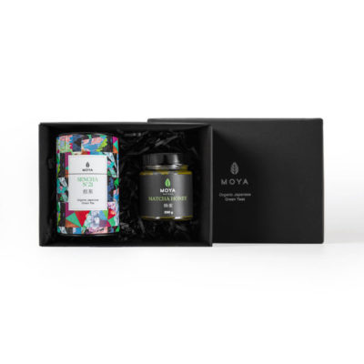 Matcha-honig und blatt tee set